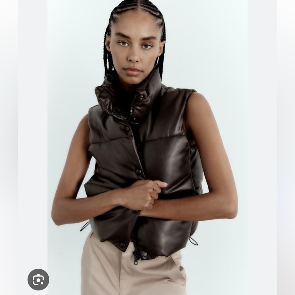 ZARA Padded Faux Leather Puffer Vest – Dark Chocolate Brown (S)